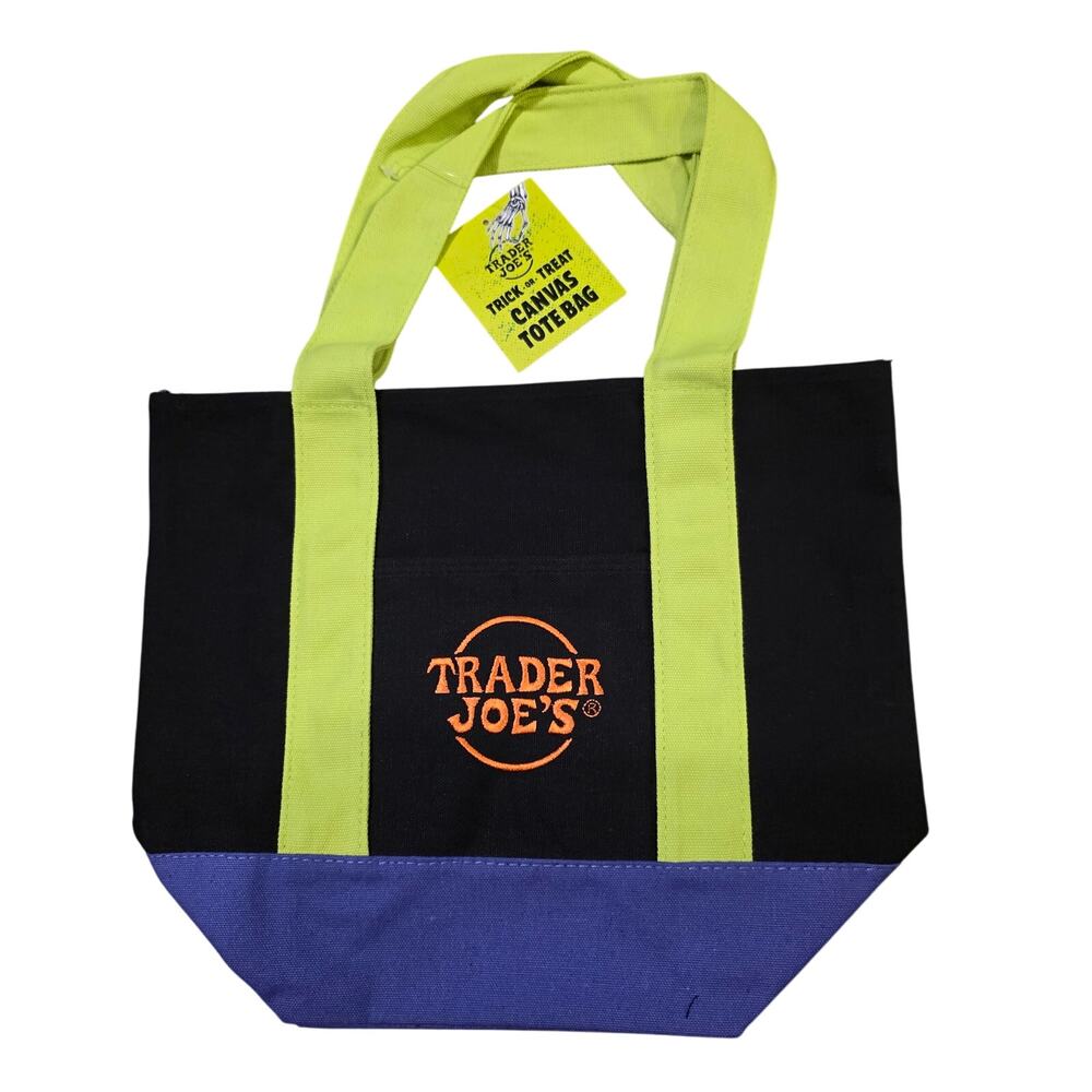 Trader Joe's Halloween Canvas Mini Tote Bag Multi Color Limited Edition New